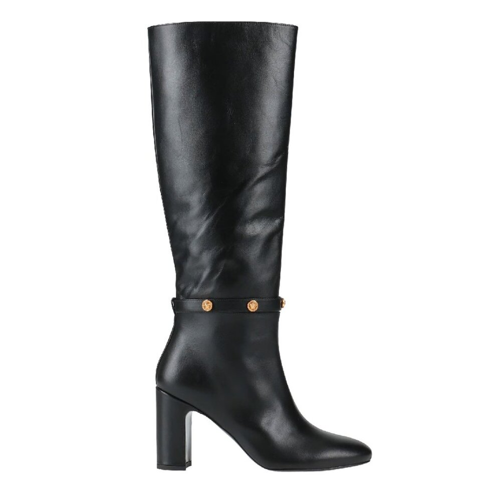Versace Women's Black Leather Gold Medusa Boots - Picture 1 of 4
